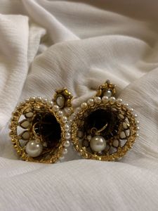 Elegant Pearl &amp; Gold Jhumka Earrings