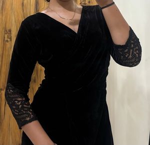 Elegant Black Velvet Lace Dress