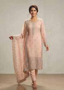 embroidery peach suit set