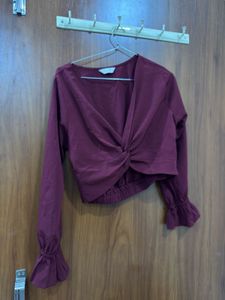 Maroon Twist Front Crop Top