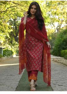 Red kurta pant duppta set