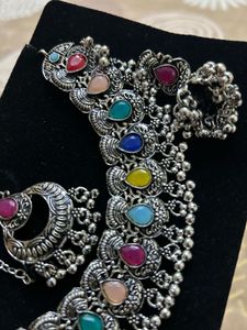 Multicolor oxidized silver set (Necklace, earrings