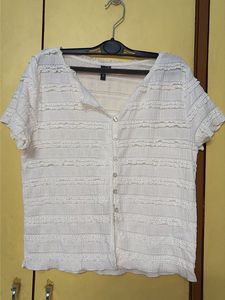 Elegant White Textured Button-Up Top