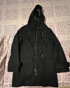 Classic Black Duffle Coat with Toggle Closures