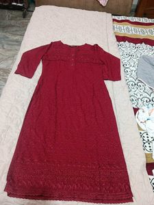 Elegant Red Chikankari Kurta