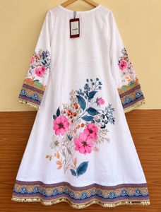 White Kurta with Floral Print