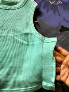 Mint Green Ribbed Tie-Front Crop Top