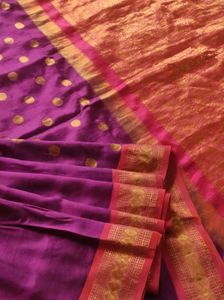 Vibrant Purple Saree with Gold Polka Dots