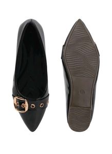 Chic glossy Black Pointed Toe Flats with gold  Buc