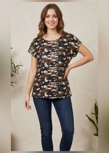Camouflage Print T-Shirt with Embellished Detail