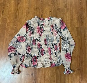 Floral Smocked Sheer Sleeve Top