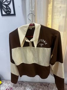 Brown &amp; Cream Striped Rugby Shirt