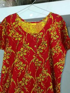 Red yellow Floral Print nighty