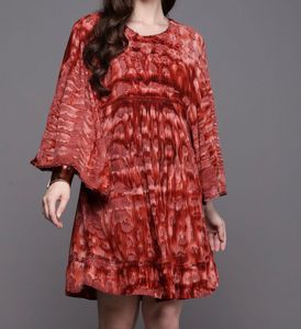 Stylish Maroon Tie-Dye Mini Dress