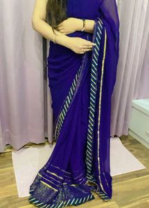 Blue Chiffon Saree with Blouse