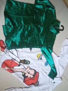 Green Satin &amp; white shirt.. light brown