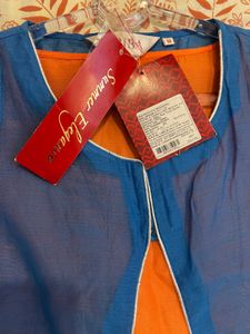 BIBA Blue &amp; Orange Layered Kurta