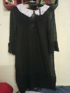 Sheer Black Dress with White Collar