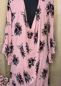 Light Pink Floral Bell Sleeve Dress
