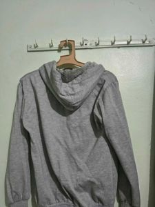 Grey Zip-Up Hoodie with Drawstring Hood