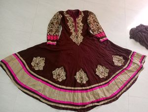 Embroidery Coffee BrownGown With Dupatta