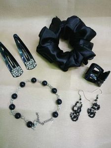 Assorted Black Hair & Jewelry Set