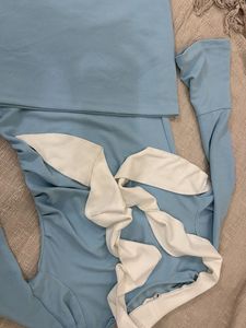 Blue Long Sleeves dress with White Tie knot
