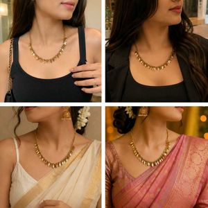 Stylish Antique Gold Leaf Drop Chain Necklace for