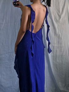 Elegant Ruffled Royal Blue Maxi Dress