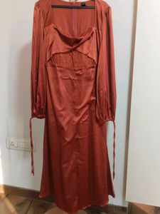 Elegant Rust Satin Lace Dress