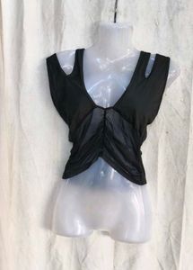 Chic Black Ruched Mesh Tank Top
