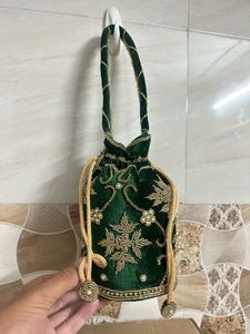 Emerald Green Embroidered Potli Bag