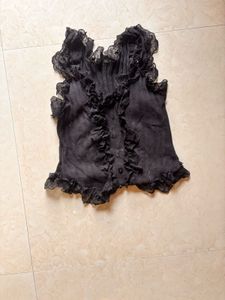 Sheer Ruffle Black Top
