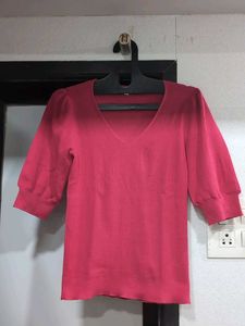 V-Neck Puff Sleeve Knit Top