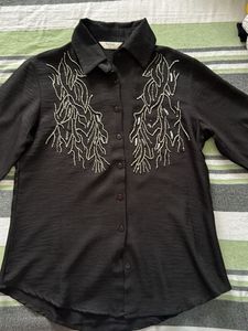 Black Beaded Collared Shirt