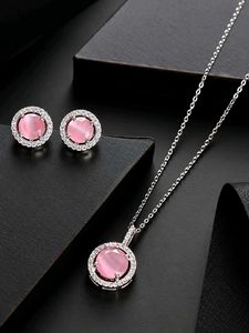 Elegant Pink Stone Necklace and Earrings Set