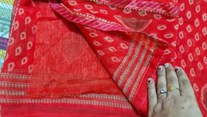 Red Saree with White Motifs