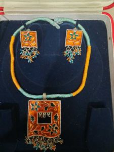 Germam silver Boho Orange Enamel Necklace