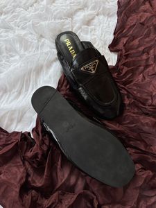 Authentic Prada Black Patent Loafer Mules