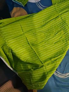Green Striped Kurta with Floral Embroidery