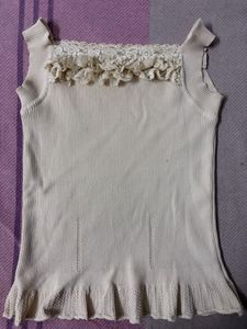 Cream Lace Trim Ribbed Tank Top