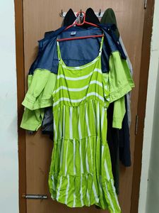 Green Striped Dress with Denim Jacket