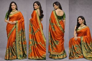 Elegant Orange Silk Blend Saree