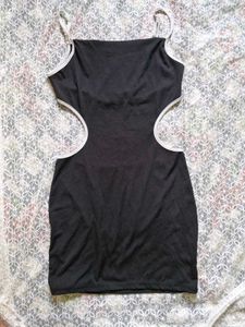 Trendy Cutout Black Ribbed Mini Dress