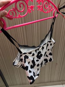 Cow Print Cami Top with Lace Trim