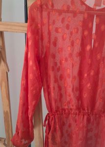 H&amp;M Sheer Red Polka Dot Blouse