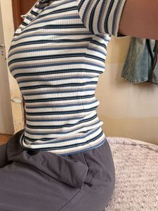Striped Polo Neck T-Shirt