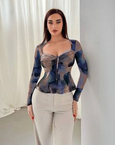 Abstract Print Tie-Front Top