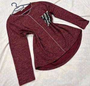 🎉Buy1 Get1 Free🎉Burgundy Top with Sequin I