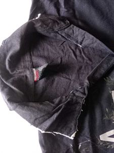 Men's Black Graphic Print Polo T-Shirt